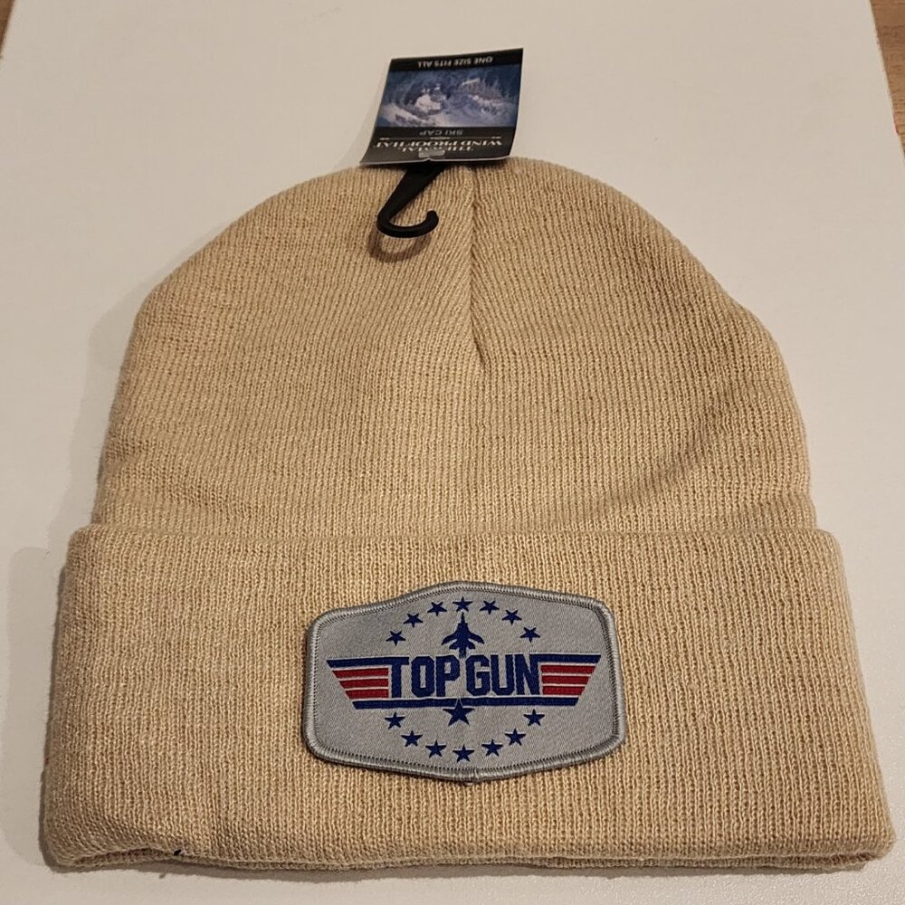 TOP GUN Knit Cuffed Beanie in Beige.